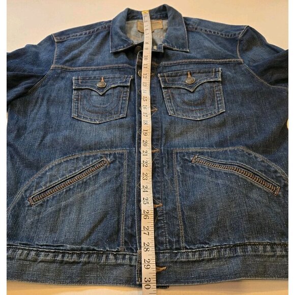 True Religion Mens Danny Denim Jacket XXXL 3X Large Blue Jean Jacket Pockets But - Picture 8 of 10